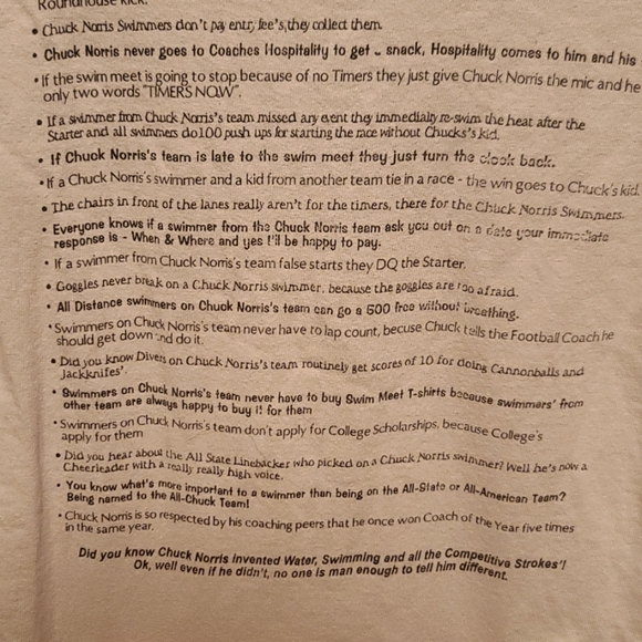 Top 20 Reasons I Want Chuck Norris For My Swim Coach T-Shirt; Size Medium;Unisex - Picture 5 of 6